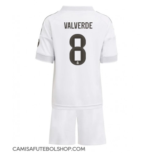 Camisa de time de futebol Real Madrid Federico Valverde #8 Replicas 1º Equipamento Infantil 2025-26 Manga Curta (+ Calças curtas)